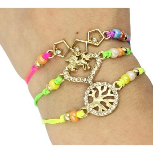 Hangjing 2019 charm adjust Handmade Seed Beads horse letter tree pin hand heart shape woven rope Bracelet Women Fashion Jewelry