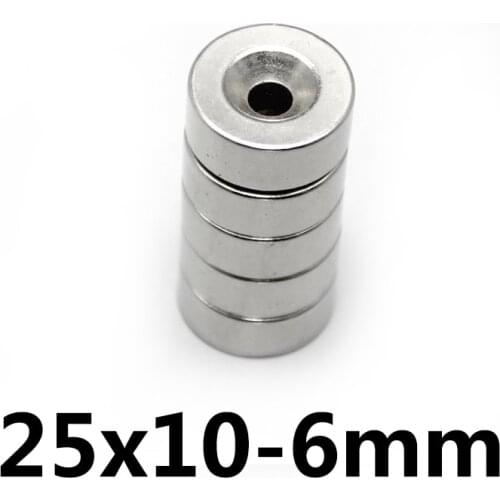 2/5/10pcs 25x10-6 mm N35 NdFeB Neodymium Magnet Disc 25*10 mm Hole 6mm Circle Magnets Round Countersunk Magnetic 25*10-6mm
