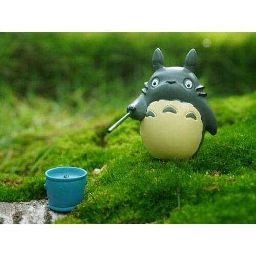 2pcs Fairy Garden Miniature Small Totoro Fishing and a Bucket Ghibli Figurines Mini Garden Supplies Terrarium Accessories