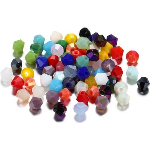 200pcs 4mm Shiny Crystal beads Bicone Beads Pure color Glass Beads Loose Spacer Beads For Bracelet DIY Jewelry Making Accessorie