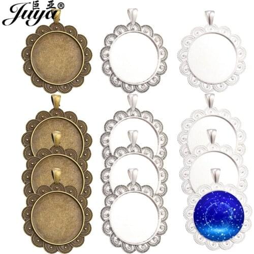 30PCS Flower Pendant Settings Cabochon Base 30mm Alloy Blank Trays Bezel DIY Jewelry Components For Necklaces Keychains Findings