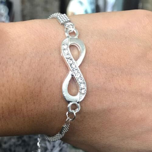 8Seasons Fashion Silver Color Infinity Charms Bracelets Women Men Rhinestone Party Gift Snake Link Chain Bracelet Simple Jewelry