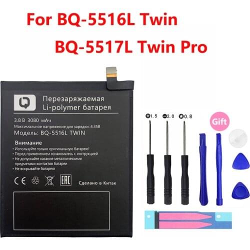 100% Original Battery 3080mAh For BQ BQ-5517L BQ-5516L Twin Pro BQ5516L BQ5517L Smart Phone Batterie Batteria + Tools