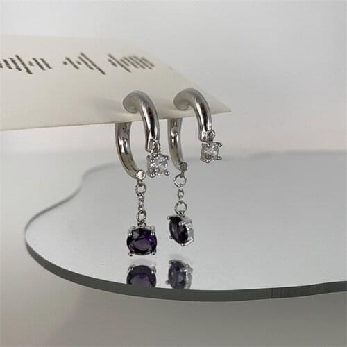 AOMU 2021 New Retro Simple Purple Transparent Metal C-shaped Earring Smooth Irregular Geometric Drop Earrings for Women Jewelry