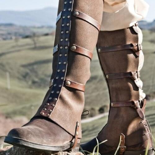 Medieval Men Knight Prince Soldier Cosplay Retro Bandage PU Leather Boot Cover Vintage Halloween Carnival Stage Party Shoes Case