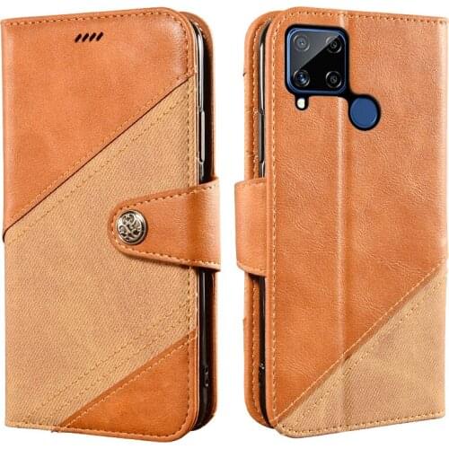 Vintage Phone Case Realme C15 Case 6.5 inch Luxury Wallet Flip Magnetic Cover Realme C15 RMX2180 Case Cross Color