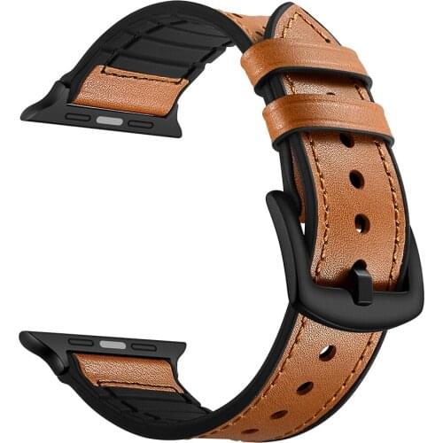 For Apple Watch Series 4 Leather Strap with Silicone Watchbands For Apple Watch Series 3 2 1 Watch Band 38/40/42/44mm Bracelet