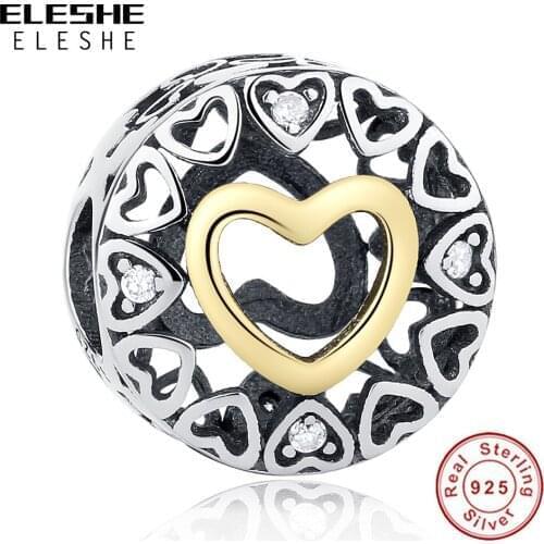 ELESHE Wholesale Authentic 925 Sterling Silver Hallow Hearts Round Shape Bead For Women Original Bracelets DIY Jewelry