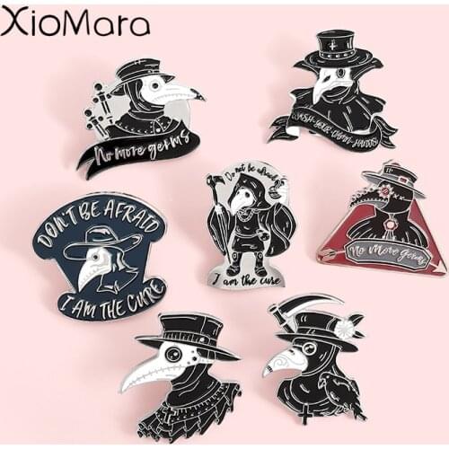 Plague Doctor Series Enamel Pins Fashion Punk 'THE CURE' Lapel Badges Wholesale Pins Brooches Jewelry Gifts for friends