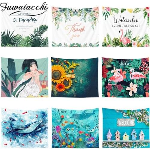 Short Plush Tapestry 150x200cm Blue Landscape Wall Hanging Tropical Plants Tapestries Yoga Beach Towel Bohemian Decor for Home