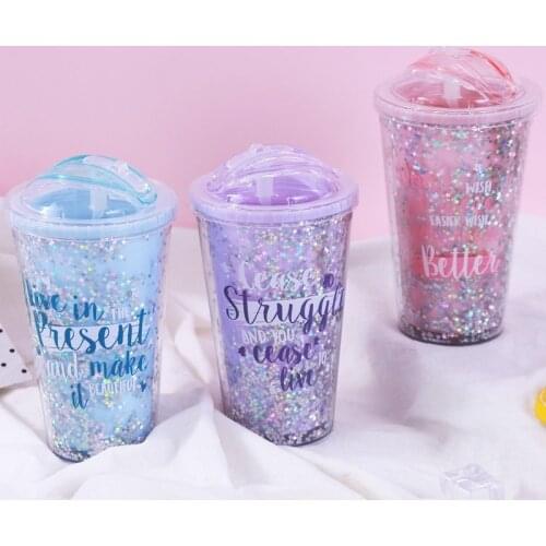 Ins Creative Graffiti Star Slide Straw Cup Handy Cup Water Bottle with Straw Bottle Cute Water Bottle for Girls Kawaii