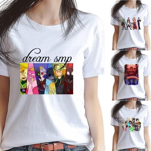 Kawaii Clothes Dream SMP War Anime Cartoon Cute Women T Shirts Smile Boys Print Game Lmanberg Flag Banner Tshirt Short Sleeve