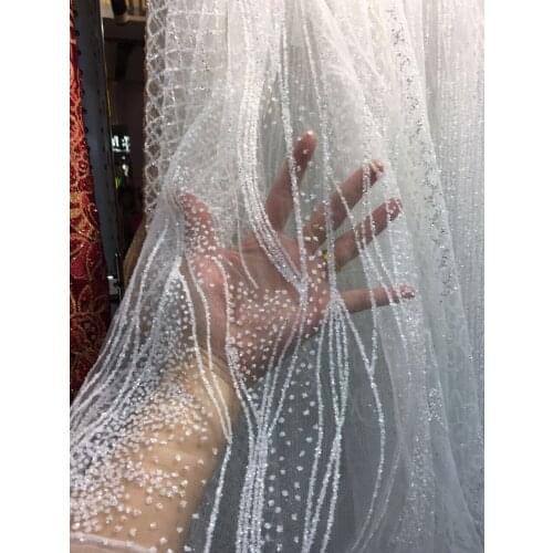 Glued glitter tulle French lace fabric SYJ-5737 Hot selling For party Dress