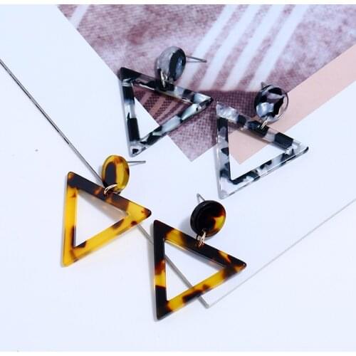 HOCOLE Leopard Earrings Acetate Earrings Personality Atmosphere Exaggerated Edition GeometricTriangle Brown Acrylic Earrings