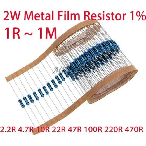 10pcs 2W Metal film resistor 1% 1R ~ 1M 2.2R 4.7R 10R 22R 47R 100R 220R 470R 1K 10K 100K 2.2 4.7 22 47 100 220 470 ohm