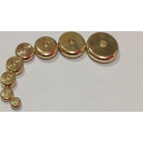 Mibrow 50pcs 4/5/6/7/8/10mm Round Flat Copper Spacer Beads Gold Color Original Brass Fit Bracelet Necklace DIY Jewelry Making