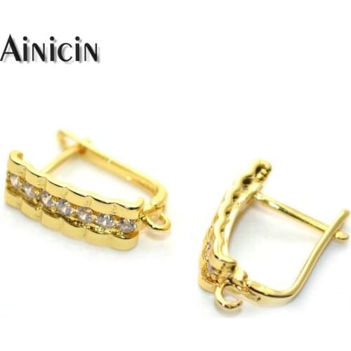 Copper Gold Plating Fashion Hoop Earrings Making Accessory CZ Rhinestone Setting DIY Jewelry Making Findings 10Pairs / 20pcs