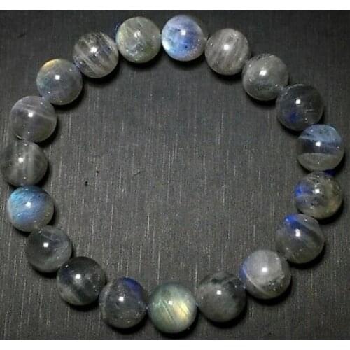 Fashion jewelry 10mm Genuine Natural Labradorite Strong Blue Light Cat eye Beads Bracelet