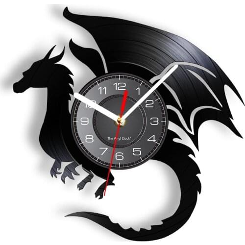 Flying Dragon Wall Clock Ancient Fantasy Legend Vinyl Record Home Decor Oriental Myth Fire Dragon Silent Art Vintage CD Disc