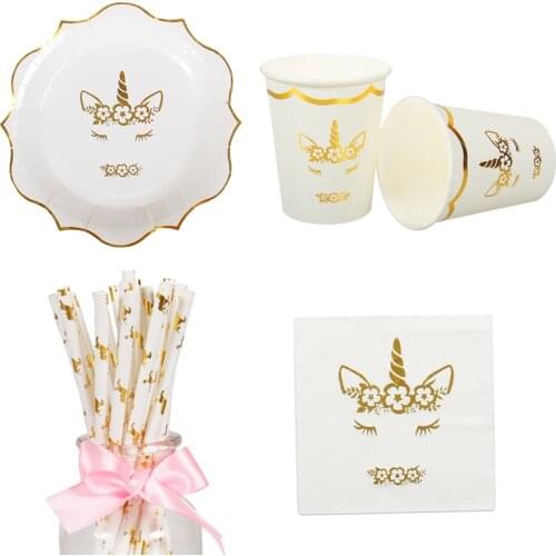 Cartoon Unicorn Theme Party Disposable Tableware Paper Plate Cup Napkin Straw Baby Shower Kids Birthday Party Decor Supplies