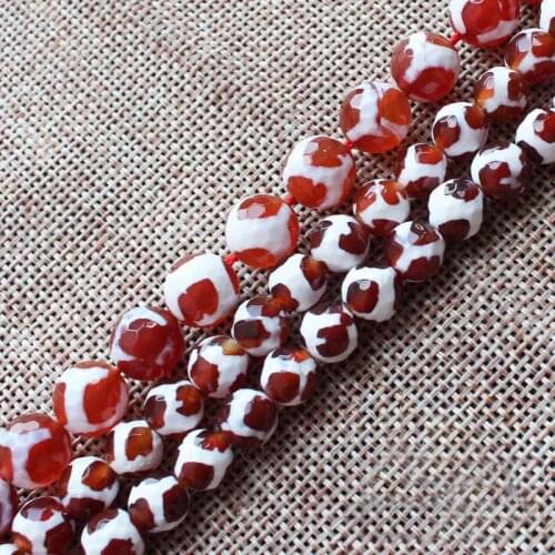 Wholesale Faceted Red Fire Agates With White Stripe Round Beads14.5"For DIYJewelry making! Mixed wholesale for all items