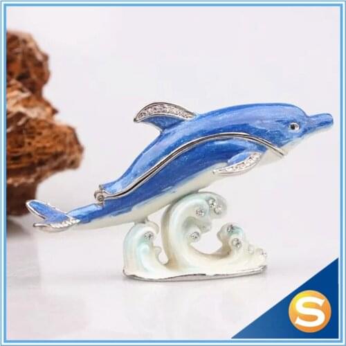 Wholesales Dolphin Display Statue Crystal Dolphin Trinket Jewelry Box Free Shipping