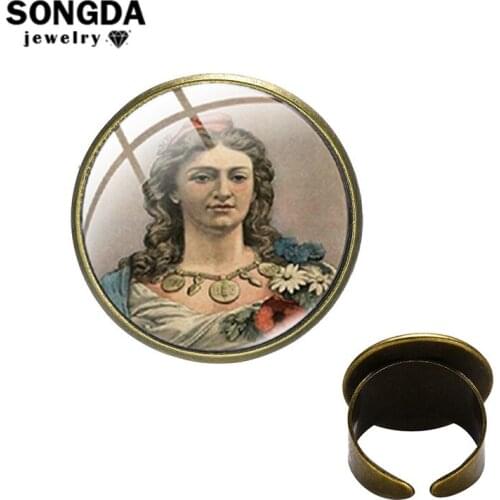 SONGDA 1Pce France Statue of Liberty Pattern Unusual Rings Glass Photo Cabochon Paired Things Vintage Resize Finger Rings Gifts