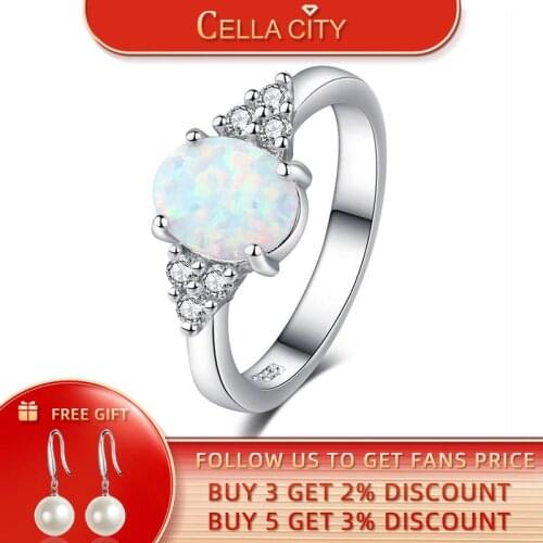 Cellacity Oval White Opal Silver 925 Jewelry Gemstones Ring for Women Geometry Design Classic Simple Female Jewelry for Dating
