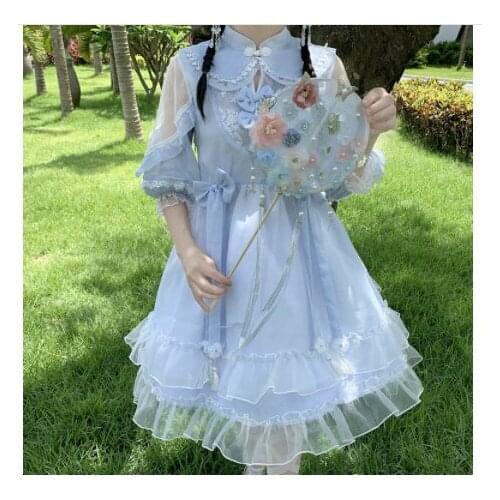 Chinese style sweet lolita dress vintage lace bowknot stand high waist victorian dress kawaii girl gothic lolita op loli cosplay