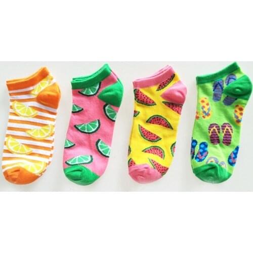 Cartoon Fruit Lemon Watermelon Beach Shoes Cute Women low cut Boat Socks Fashion Stripe Funny Harajuku Cotton invisible Socks