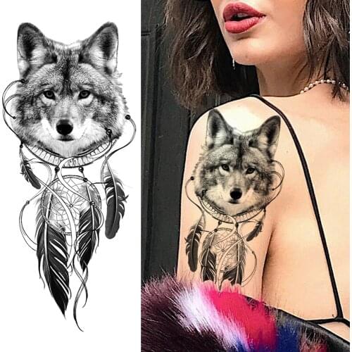 Realistic Dreamcatcher Sexy Temporary Tattoos For Women Girls Body Art Black Small Wolf Waterproof Adult Fake Tattoo Stickers
