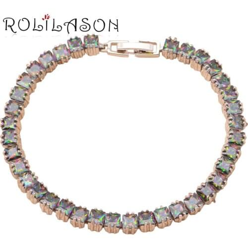 ROLILASON easy chic Multicolor Zircon square shaped silver Bracelets for women daily style fashion jewelry TB544