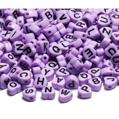 Light Purple Mix Acrylic Letter Beads 7mm Heart-Shaped Alphabet Spacer Bead For Jewelry Making Diy Necklace Bracelet Accessories
