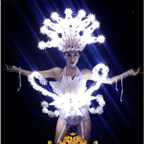 Lumious clothing Ice Queen Christmas LED Snowflake Lights Costume Nightclub DS Dance Team white snow bar Performance Costumes