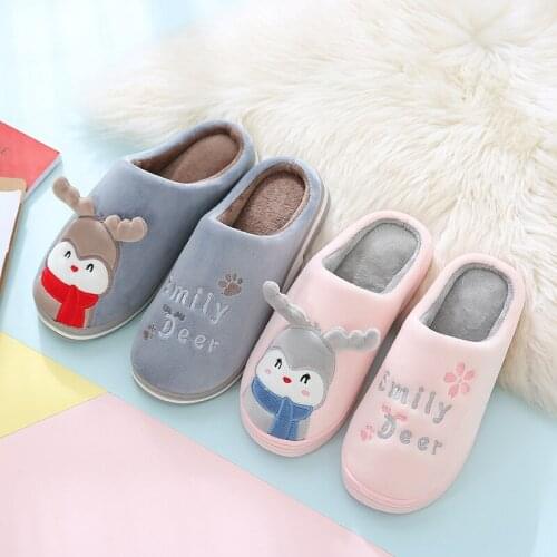 Cotton Slippers Deer Female Warm Indoor Non-Slip Mens Slippers Parent-Child Home Cotton Slippers Men Slippers Warm Shoes