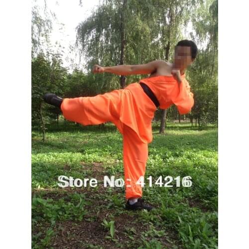 Unisex Martial arts kung fu suits wing chun clothing shaolin monks uniforms clothes kids&adults orange