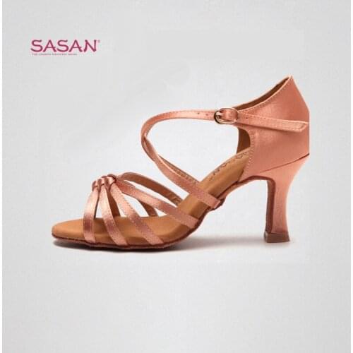 Woman SHOES Female Latin Dance Shoes Adult High-Heeled Wear-Resistant Shoe Wholesale Spring Summer Square S-38 Knotted Satin HOT