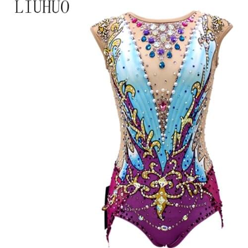 LIUHUO Women Girls Rhythmic Gymnastics Leotards Artisticartistique Swimming Jeweled Spandex Dance Swimming Suit Ice Skating