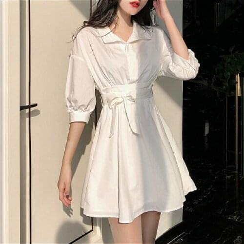 Night Club Summer Leisure Lady Sundress Dress Women Trendy Vintage White High Waist French Belt Female Sexy Mini Dresses Party