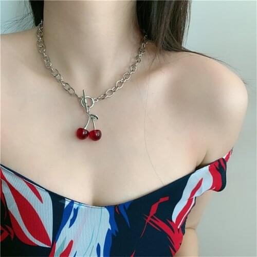Punk Sweet Cherry Necklace Gothic Silver Color Metal Choker For Women Girls Chain Jewelry