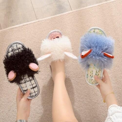 Winter Cute rabbit shoes Couple House Slippers Warm Non-slip female Slippers Women indoor home floor shoes lovers slides
