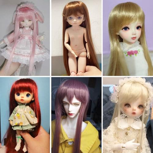 1/3 1/4 1/6 1/8 BJD sd doll wig black high temperature fiber heat resistant wire inclined bang long straight doll hair