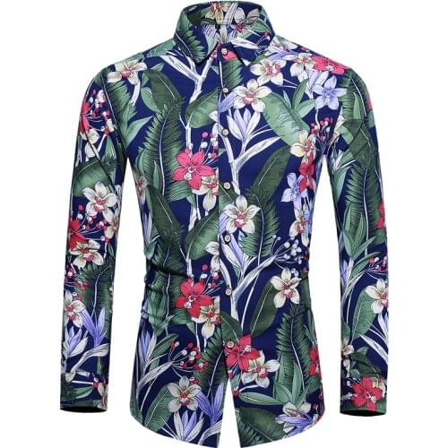 10 color 2019 Men Slim Long Sleeve Floral Print Shirts Fashion Brand Casual Dress Party holiday Flower shirt Homme Plus Size 7XL
