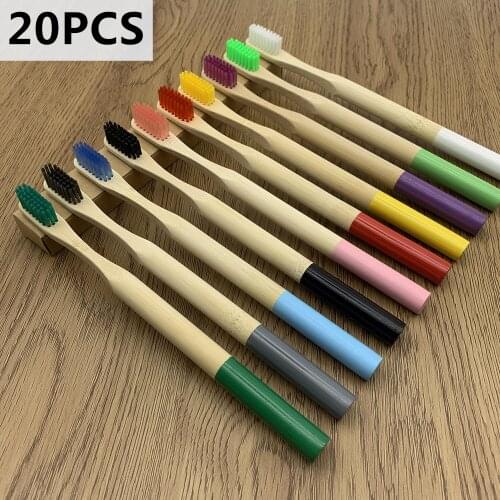 20Pcs Natural Organic Eco Friendly Bamboo Toothbrush, Adult Soft Nylon Bristles, 100% Plastic Free & Biodegradable Handle