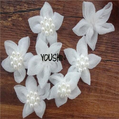 25Pcs Beautiful ivory Pearl Lace Applique Flower Sewing Trims DIY Craft BD0145