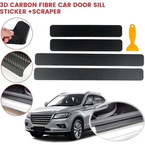 4pcs 3D Carbon Carbon Fiber Car Sticker DIY Paste Protector Strip Auto Door Sill Side Mirror Anti Scratch Tape Waterproof Film