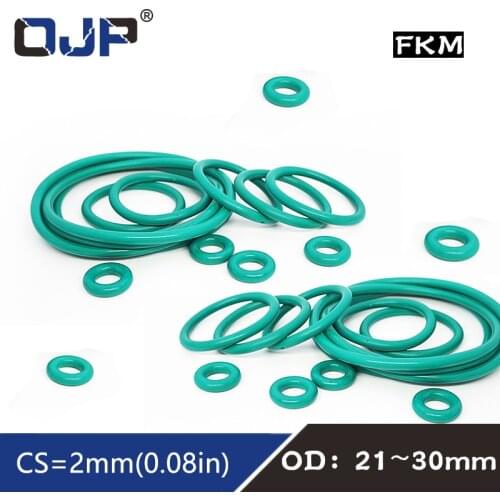 5PCS Fluorine rubber Ring Green FKM O ring Seal OD21/22/23/24/25/26/27/28/29/30*2mm Rubber O-Ring Seal Oil Ring Gaskets Washer