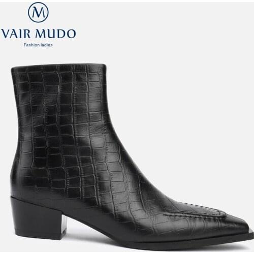 VAIR MUDO Ankle Chelsea Boots High Heels Shoes Concise Black Pointed Toe Elegant Fashion Shoes Footwear Solid Boots WM-X231-C