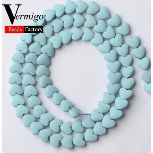 Natural Light Blue Love Heart Nanotech Rubber Hematite Mineral Beads For Jewelry Making 6mm Needlework Beads For Bracelets 15