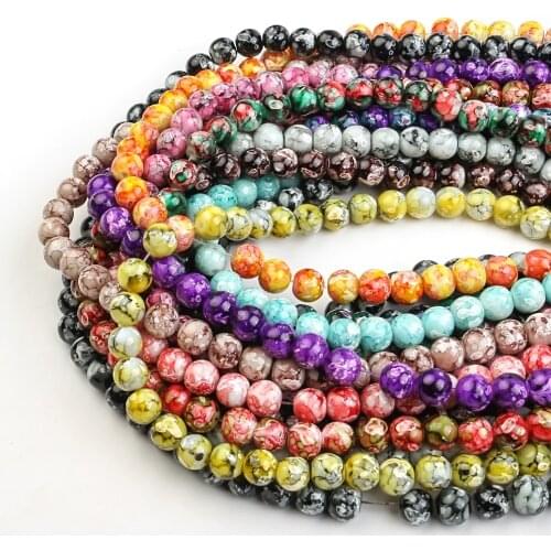 100Pcs 8mm Natural Stone Beads Crafts Graphic Colored Round Loose Spacer Beads Needlework for Jewelry Making DIY Bracelet
